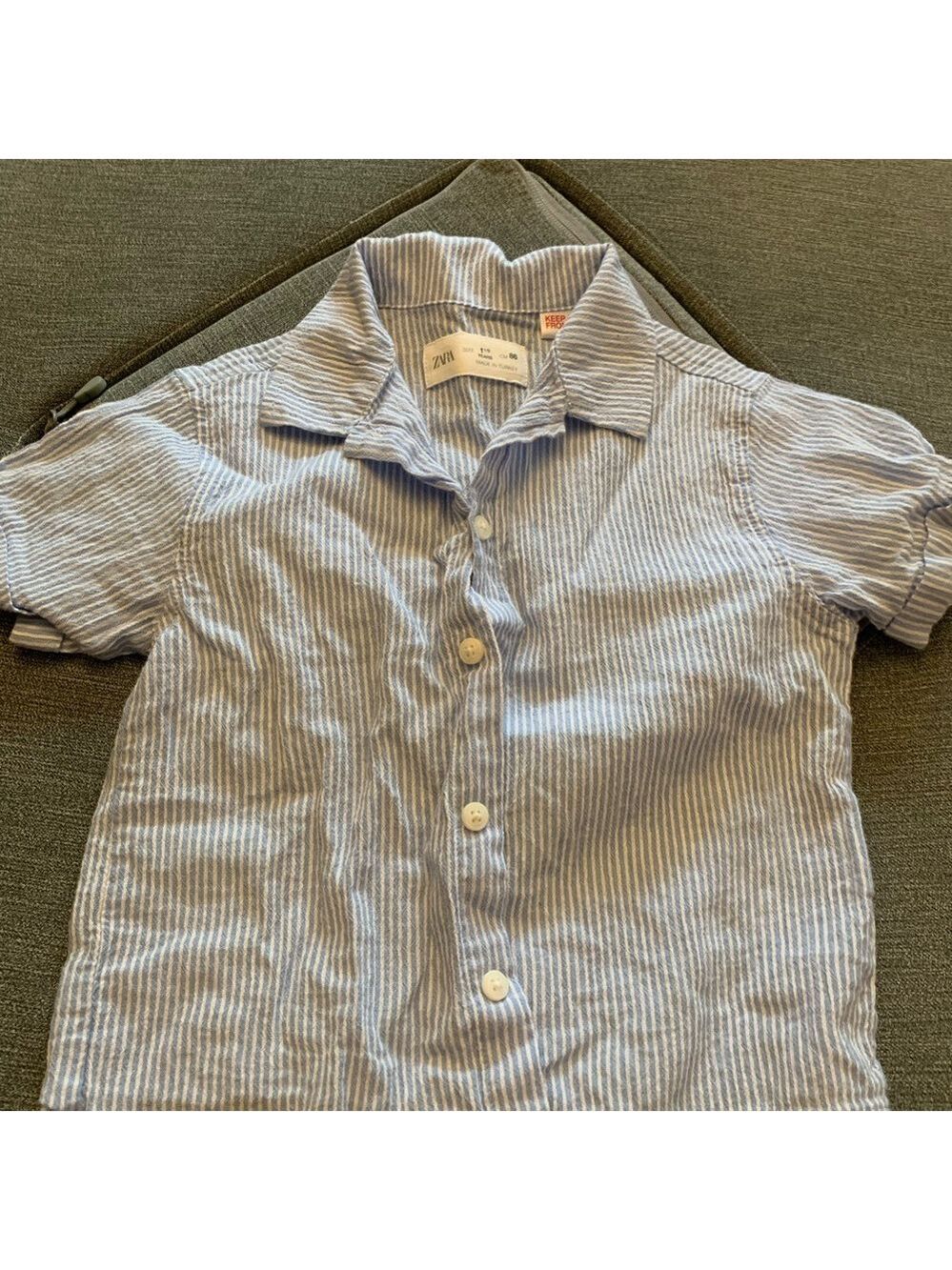 Zara Kids Light Blue Pinstripe Button-Up Shirt 1.5 Years
